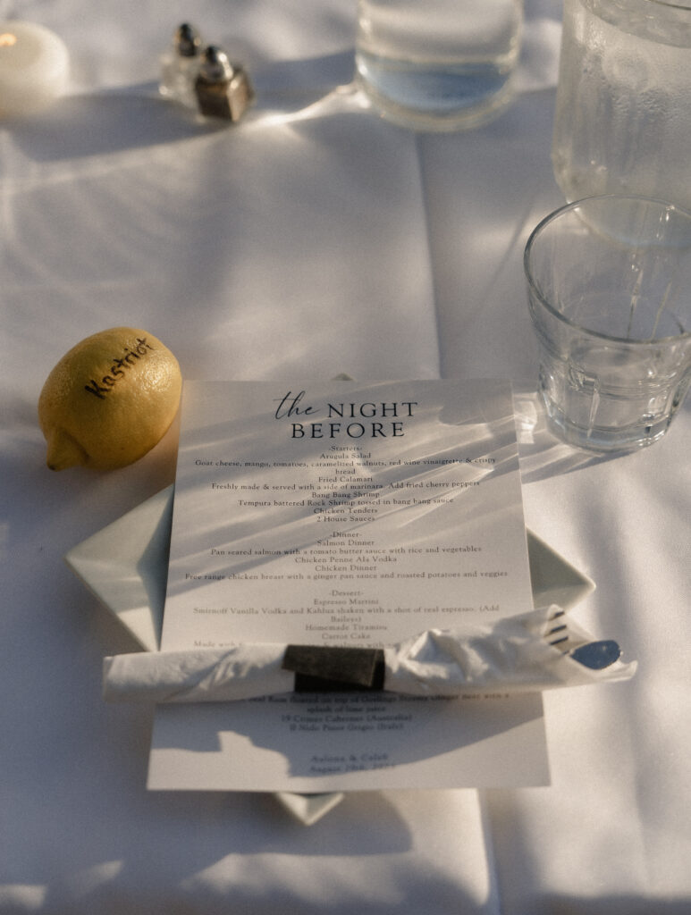 The menu with a lemon name tag.